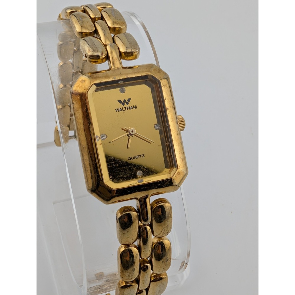 Vintage Waltham Watch Women 22mm Case Gold‎ 7.5" Link Band- New Battery